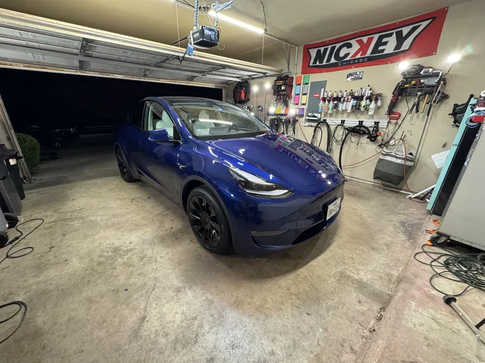 Blue Tesla Model Y after detail